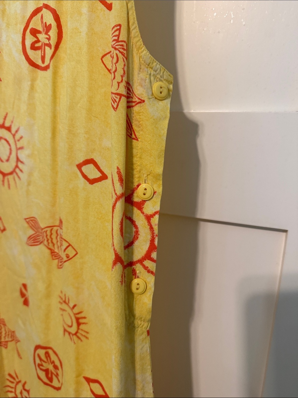 Jennifer Moore Vintage 90s Yellow Dress with Coral Fish Sun Motif Resortwear - Picture 10 of 10